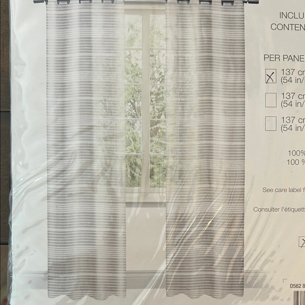 Distinctly Home Lana White Striped Sheer Grey Grommet Panel Curtain 54Wx84L